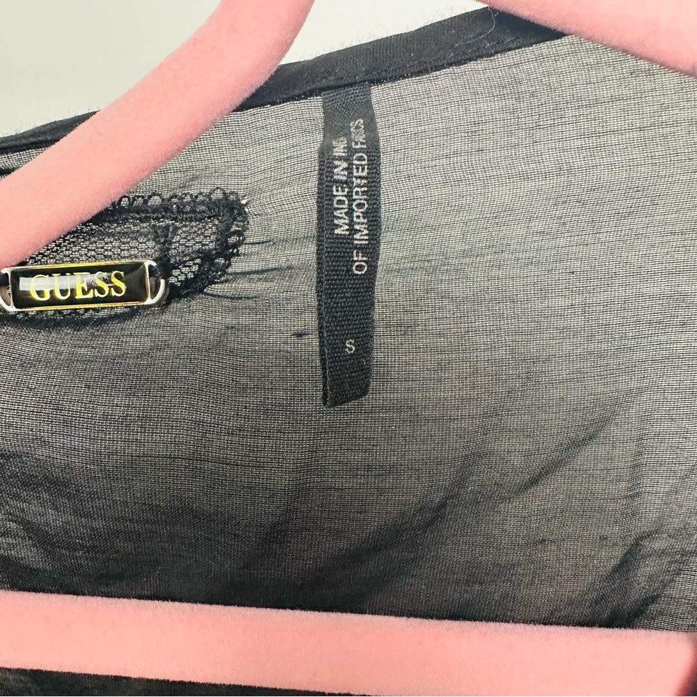 Guess Black Sheer Blouse with Silver Details Size Small - Picture 9 of 9